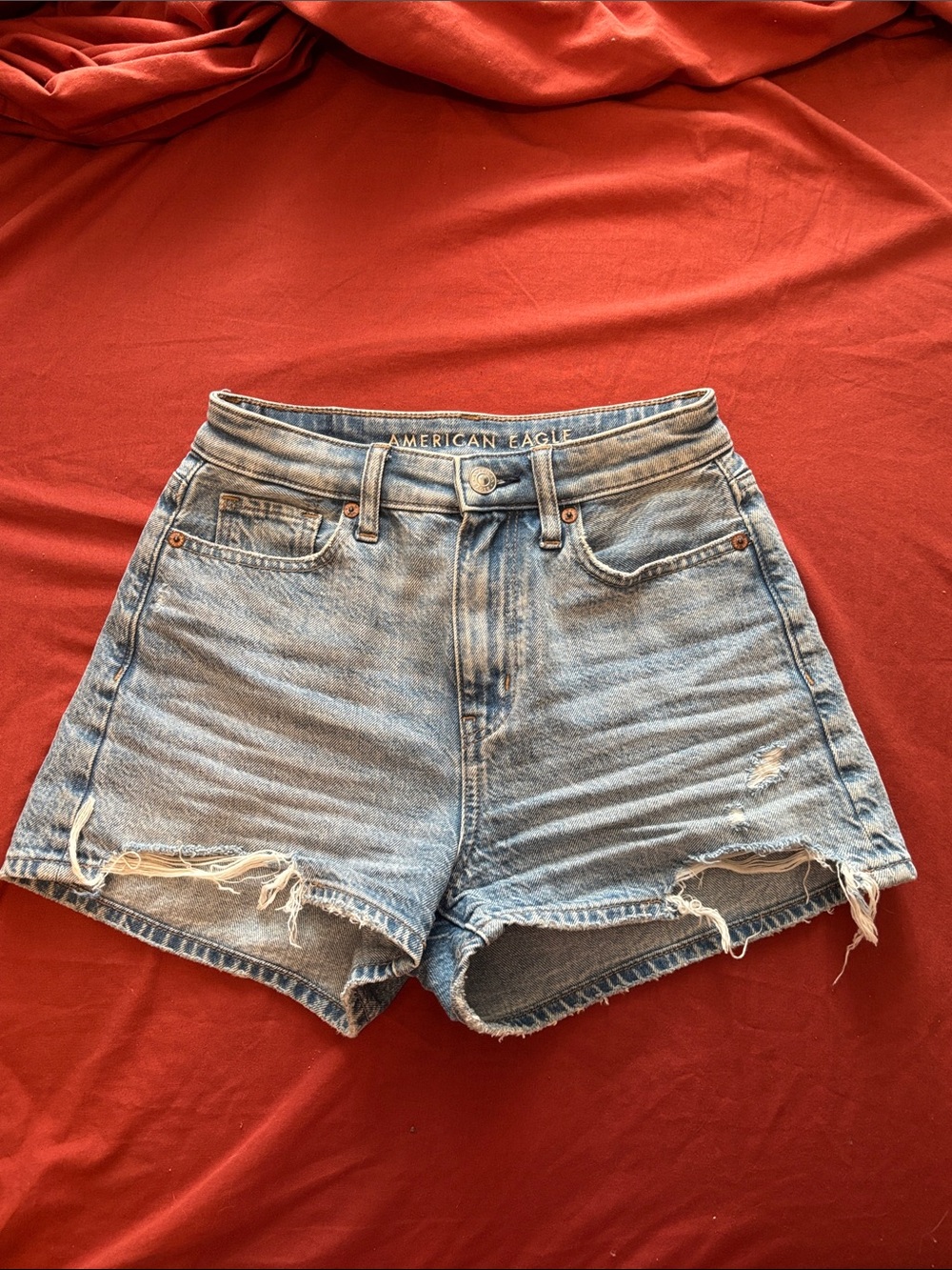 American Eagle Outfitters Light Wash High-Rise Denim Mom Shorts